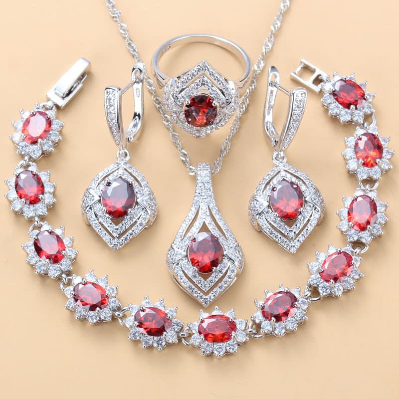 Inlaid Gemstone Pendant Earrings Necklace and