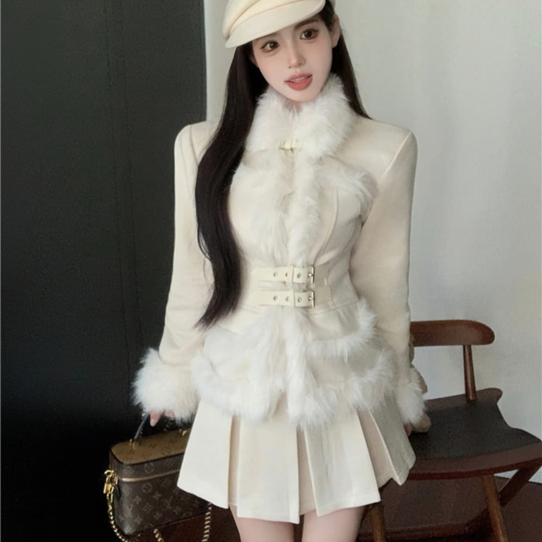 Classic Fur Stitching Suede Puffer Jacket